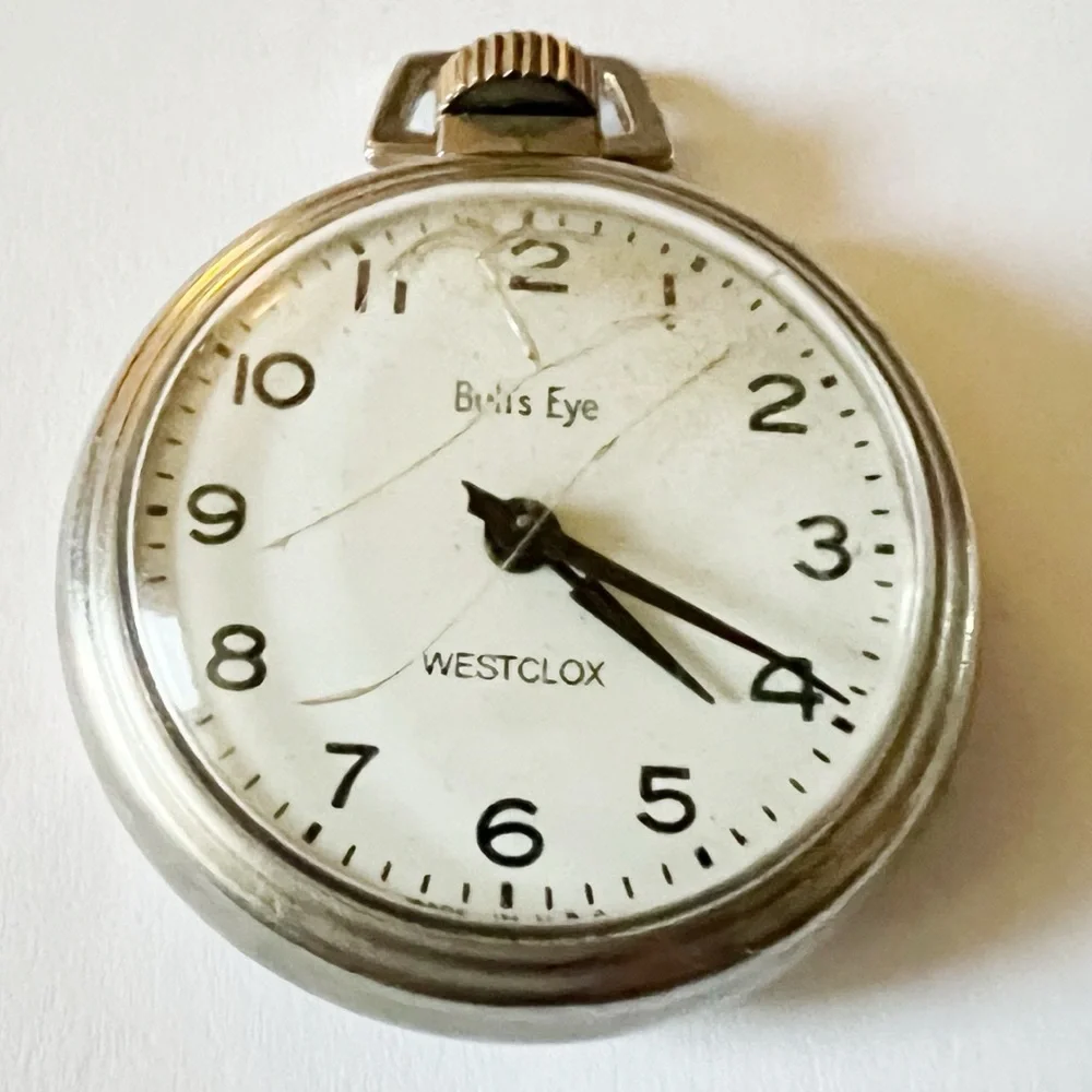 VINTAGE BULL'S EYE PENDANT POCKET WESTCLOX USA MECHANICAL WATCH WORKS GREAT